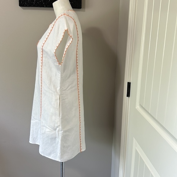 Tory Burch Short Tunic Linen Swim Cover Up White Orange Relaxed Fit Mini Sz S - Picture 5 of 12